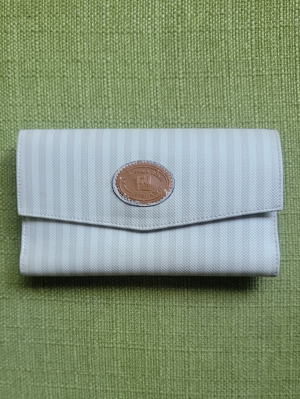 Fendi Vintage Striped  Wallet with Leather Logo Plaque